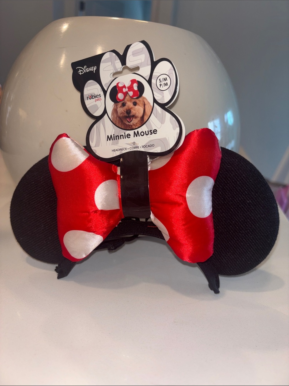 Disney Minnie Mouse Dog Headband with Red and White Polka Dot Bow